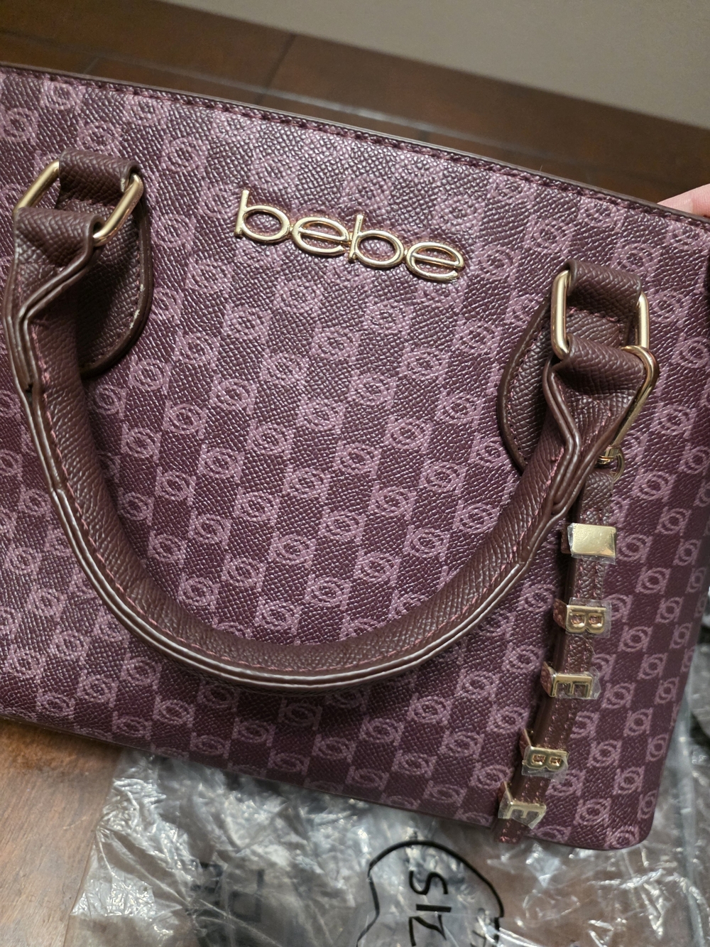 bebe Burgundy Logo Satchel Bag